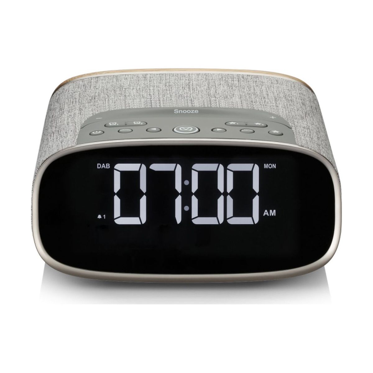 PortVila Hardware VQ Lark Bedside DAB Radio & Alarm Clock in Grey & Oak